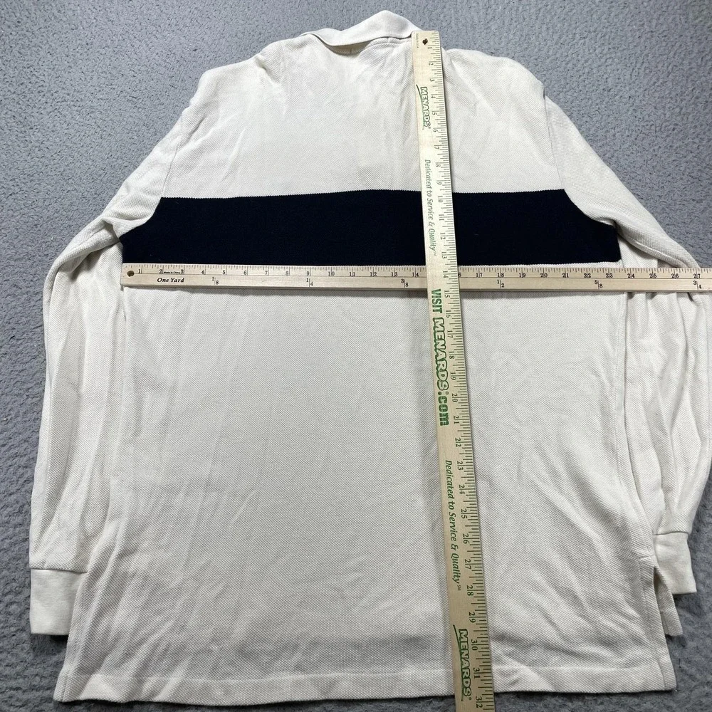 Polo By Ralph Lauren Polo Shirt Mens XL White Navy Stripe Rugby Long Sleeve